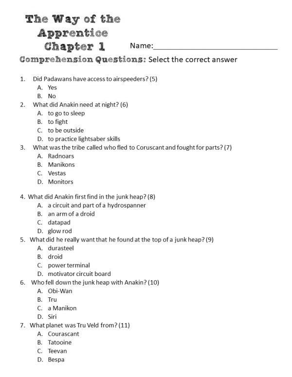 way of the apprentice comprehension