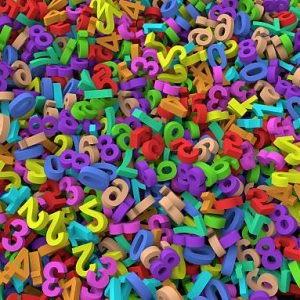 3d render of heap of colorful numbers